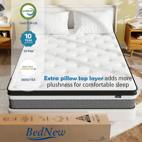 Miniatura 5 de Colchón híbrido Queen de 14 pulgadas con espuma viscoelástica de gel y resortes individuales en bolsillo, colchones de cama tamaño Queen en una