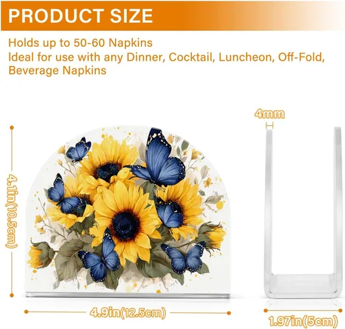 Miniatura 3 de Servilletero de acrílico transparente con girasol y mariposa, servilletero, dispensador de mesa de comedor para cocina, restaurante, decoración