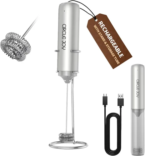 Miniatura 23 de CIRCLE JOY Espumador de leche recargable de mano, cabezal de batidor de doble bobina, espumador de café eléctrico, varilla espumadora de mano