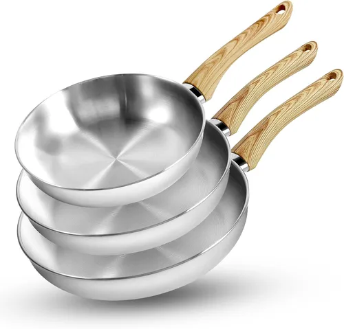 Miniatura 10 de KOCH SYSTEME CS Juego de sartenes de acero inoxidable con tapa, sartenes de acero inoxidable de 8" y 10" y 12" con mango resistente al calor, juego