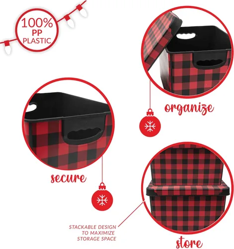 Miniatura 3 de Simplify Contenedor de almacenamiento de diseño a cuadros, bolsa de Navidad, organizador de decoraciones de decoración navideña, diseño de cuadros