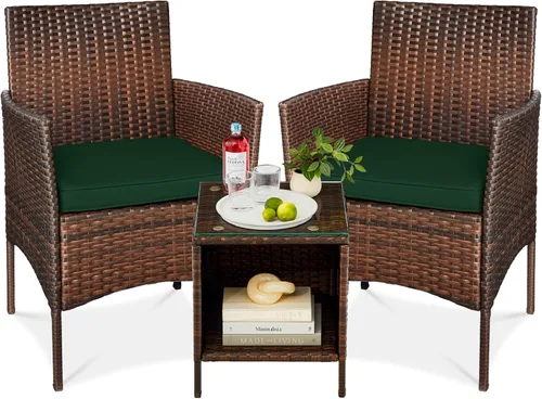 Miniatura 10 de Best Choice Products Juego de 3 piezas de mimbre para conversación al aire libre, muebles de patio que ahorran espacio para jardín con mesa