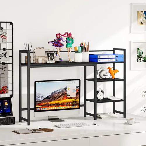 Miniatura 2 de Snughome Estante de escritorio, estante organizador de escritorio grande de 44.9 pulgadas, gabinete de escritorio para monitor, estante de Negro