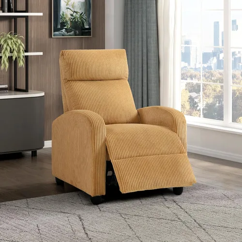 Miniatura 27 de Lexicon Sillón Reclinable de Pana con Respaldo Empujable Sillón Butaca Reclinable de Empuje hacia Atrás, Marco de Madera Sólida y Base de Metal
