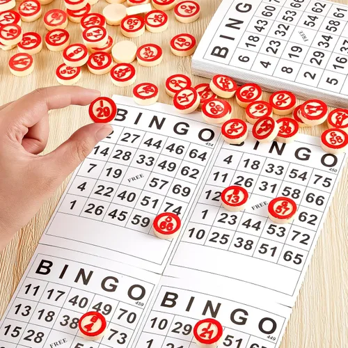 Miniatura 3 de Lewtemi El juego de mesa de bingo de madera vintage incluye 40 tarjetas clásicas de números de bingo y 75 ajedrez para fiestas familiares grandes