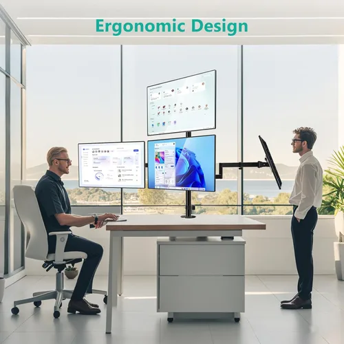 Miniatura 4 de WALI Soporte para monitor cuádruple para pantallas de 13 a 27 pulgadas, soporte de 4 monitores totalmente ajustable con kit de base giratoria