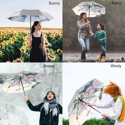 Miniatura 2 de Cuby - Paraguas compacto y plegable, resistente al viento, se abre y cierra de forma automática, con revestimiento plateado y 99.9% de protección
