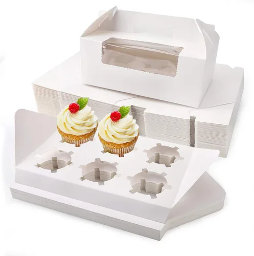 Miniatura 23 de EUSOAR Cajas individuales para cupcakes, 25 recipientes individuales de 3.6 x 3.6 x 4.3 pulgadas, cajas de regalo para magdalenas con asa para Rosa
