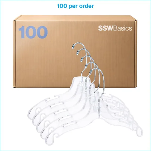 Miniatura 6 de SSWBasics Perchas de plástico para niños de 12 pulgadas – Caja de 100 – Perchas de plástico transparente con giro