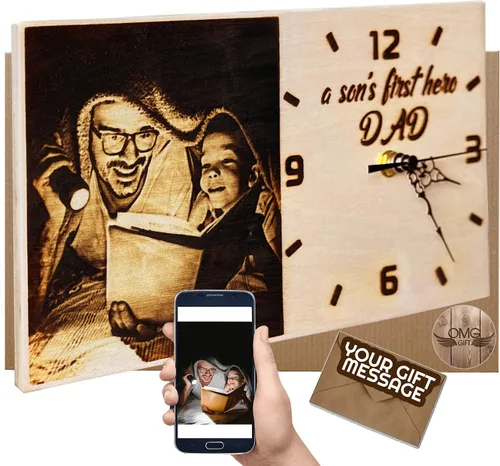 Regalos personalizados para padre, reloj de escritorio personalizado con madera quemada, regalos únicos para Navidad de parte de su hijo, para