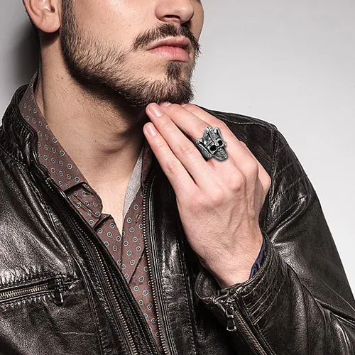 Miniatura 4 de Flongo Anillo punk de acero inoxidable plateado negro gótico Joker payaso anillo para hombre