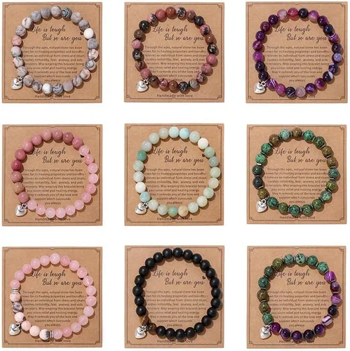 Miniatura 2 de Pulsera de regalo con texto en inglés "Get Well Soon" (0.315 in), pulseras curativas de piedra natural, hechas a mano, Life is Tough But So Are You