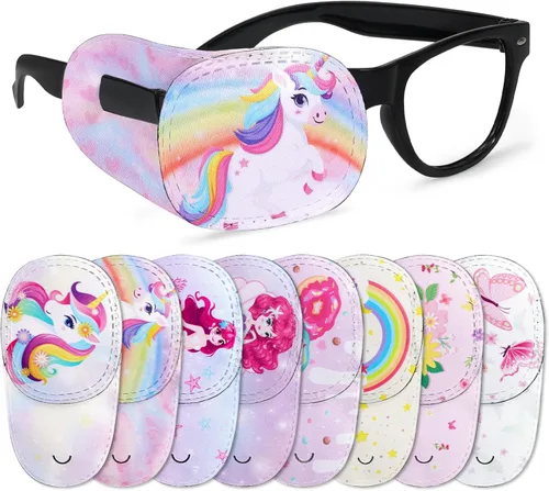 8 parches de ojos para niños y niñas, parche para ojos para gafas sobre la lente, parche reutilizable de dibujos animados para niños pequeños,