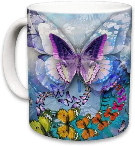 Miniatura 2 de Sweet Gisele - Taza de mariposa - Recuerdo de taza de café de cerámica - Diseño colorido - Mariposas monarca gráficas 3D - Hermosos detalles