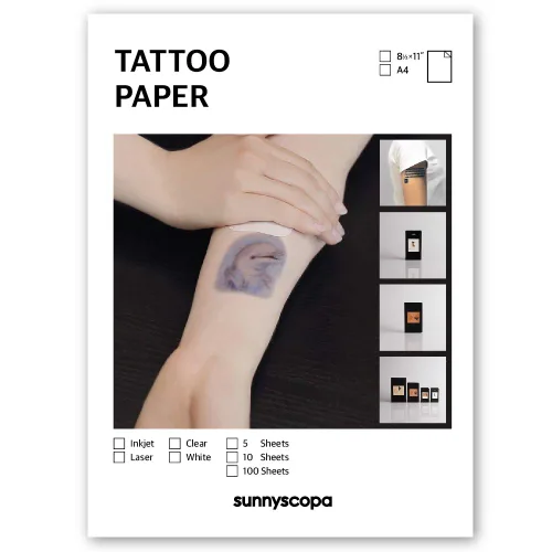 Sunnyscopa Papel de tatuaje temporal imprimible para impresora láser, tamaño de carta de EE. UU. 8.5 x 11 pulgadas, 5 hojas – Hoja de transferencia