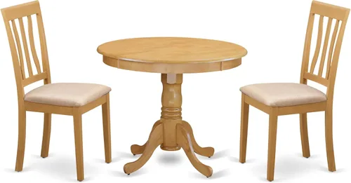 East West Furniture ANTI3-OAK-C - Juego de mesa y sillas de cocina de 3 piezas que contiene una mesa de comedor redonda con pedestal y 2 sillas de