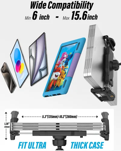 Miniatura 7 de Soporte de tableta para debajo del gabinete para cocina, abrazadera grande, compatible con funda gruesa, soporte de tableta para estante