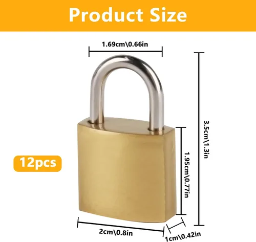 Miniatura 2 de Paquete de 12 candados con llave de latón antiguo de 0.787 in en forma de D, cerraduras decorativas y seguras con núcleo de aleación endurecido