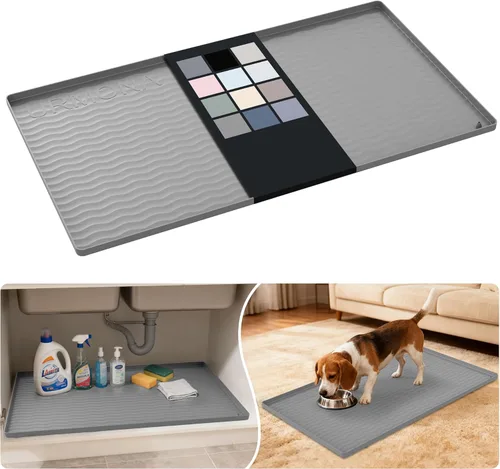 Miniatura 112 de URMONA Tapete de silicona impermeable para debajo del fregadero, 34 x 22 pulgadas, forro para estante de cocina y baño, protector de gabinetes