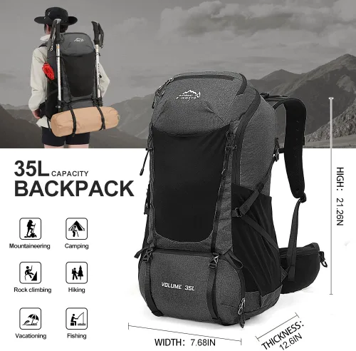 Miniatura 3 de INOXTO - Mochila de senderismo de 35 litros con cámara de 3 litros, mochila de campamento con cubierta impermeable para lluvia para hombres, mochila