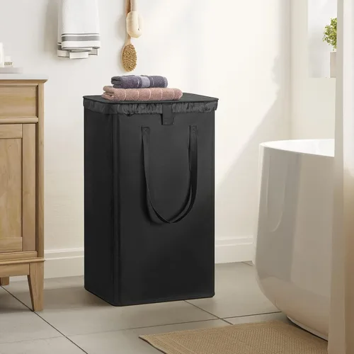 Miniatura 3 de WOWLIVE Cesta de lavandería de 100 litros con tapa, cesta plegable grande con 2 bolsas y asas extraíbles, cesta de ropa sucia plegable alta