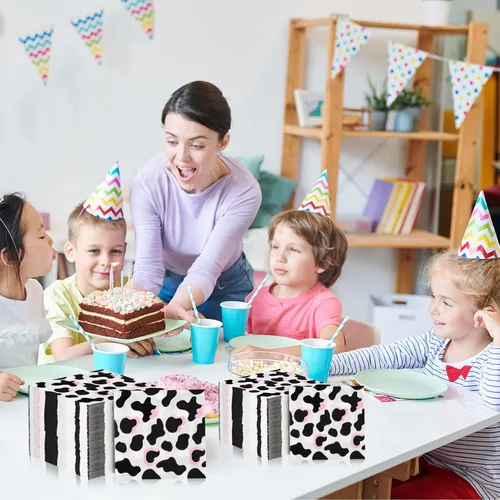 Miniatura 5 de Fainne Paquete de 100 servilletas con estampado de vaca y vaquera rosa, 2 capas, servilletas de fiesta de animales de granja, 13 x 13 pulgadas