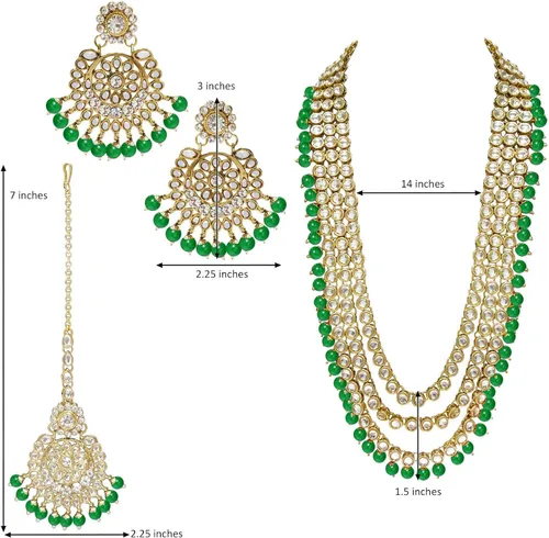 Miniatura 8 de Aheli Indian Ethnic Wedding Faux Kundan Beaded Bridal Long Necklace Earrings with Maang Tikka Traditional Jewellery Set for Women