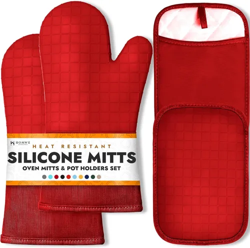 Miniatura 34 de Guantes de horno de silicona con forro de algodón acolchado – profesional resistente al calor olla de cocina soportes – 1 par 2-Turquesa