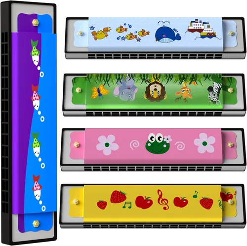 5 piezas de armónica para niños, regalo de cumpleaños, instrumento musical, regalo de fiesta de regreso, armónica de fila doble de dibujos animados
