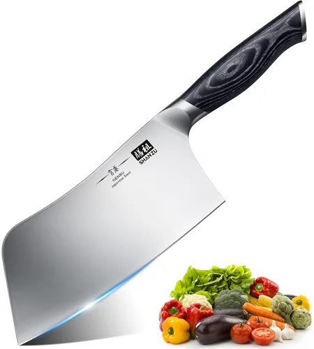 SHAN ZU Cuchillo de Chef de 7 Pulgadas, Cuchillo Cortador de Carne Afilado Picador de Verduras Cuchillo de Cocina Profesional Japonés de Acero
