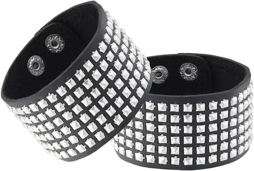 Miniatura 3 de Eigso Juego de pulseras de cuero punk para hombres y mujeres, estilo retro de los años 80, estilo motociclista, remaches, remaches, para hombre