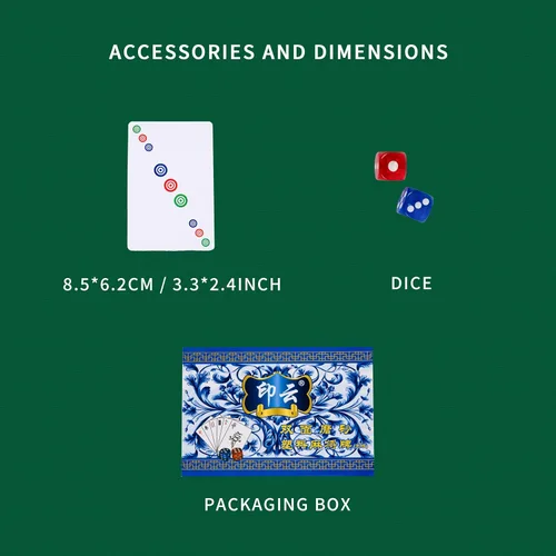 Miniatura 7 de drizzle Poker Mahjong Juego de mesa Juego de mesa Chino Azul y Blanco Diseño de Porcelana 144 Fichas de Tarjeta Set PVC Plástico Impermeable