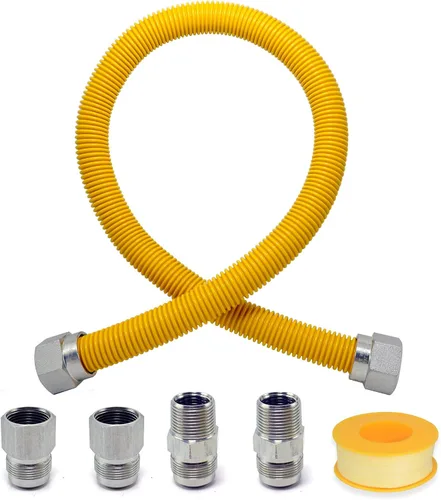Miniatura 8 de TTFLEX Kit de línea de gas flexible de 22 pulgadas con válvula de cierre de latón de 1/2 pulgada y accesorios MIP de 3/8 pulgadas y MIP de 1/2