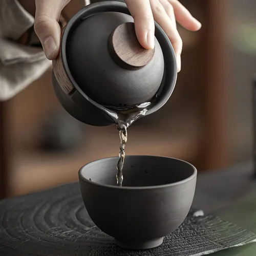 Miniatura 7 de KEYDUACU Juego de té portátil de Gaiwán,Juego de té de viaje,Juego de té chino,Mini tetera de cerámica Gongfu con 4 tazas de té para viajes en casa