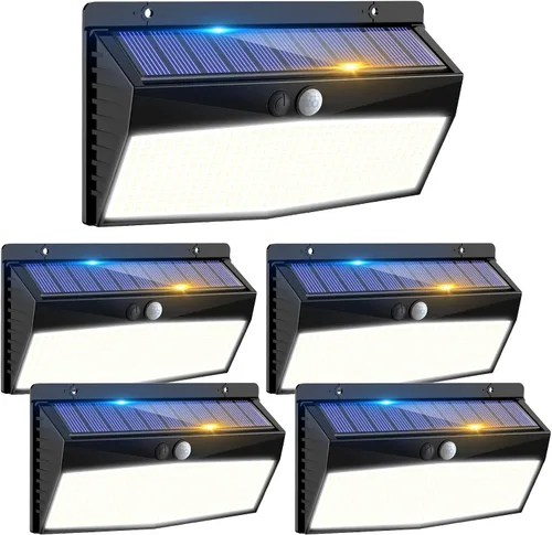Miniatura 15 de 368 luces LED solares para exteriores con sensor de movimiento, valla solar con 3 modos de iluminación, seguridad alimentada, impermeable