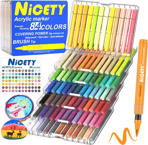 Miniatura 10 de NICETY 180 marcadores de pintura acrílica, marcadores de pintura acrílica con punta de pincel para pintura en roca, madera, vidrio, piedra, lienzo