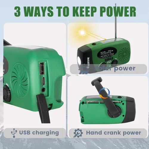 Miniatura 4 de Radio de emergencia meteorológica NOAA de 5000 mAh con carga solar, radio de cuerda de manivela AM FM, alarma SOS, linterna LED con conector