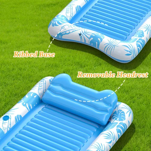 Miniatura 7 de Rrtizan Inflatable Tanning Pool Rafts for Adults, 83.5" x 52.4" Adult Pool Floats with Pillow, Cup Holder & Handles, 4-in-1 Suntan Tub Raft Floatie