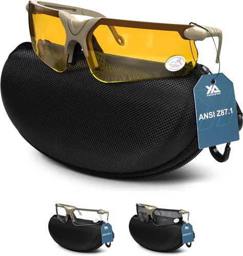 Xaegistac Gafas de disparo con estuche Gafas de seguridad antivaho para cazadores para adultos Lente amarillo-marco caqui