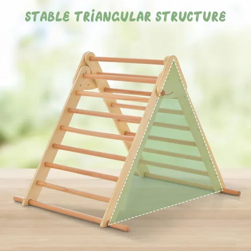 Miniatura 6 de Olakids Conjunto Triángulo Pikler 3 en 1 Juguetes de Escalada para Niños Pequeños Madera Plegable Montessori Gimnasio de Selva para Bebés con Rampa