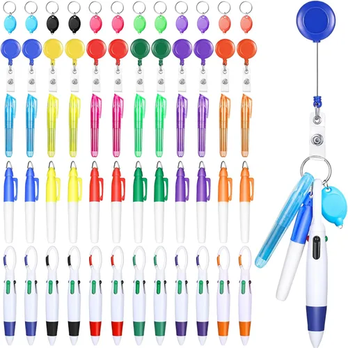 Miniatura 10 de 60 piezas de mini bolígrafos para enfermeras con clip de insignia, mini resaltador, bolígrafo LED retraíble de neón para enfermeras, llavero