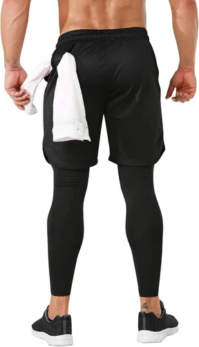 Miniatura 2 de OEBLD Pantalones deportivos 2 en 1 para hombre, de secado rápido, pantalones cortos de entrenamiento para gimnasio, pantalones de compresión