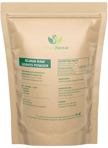 Miniatura 2 de Polvo de hoja de guayaba (100% natural y puro), té de hoja de guayaba, vegano (16 onzas - 1 paquete)