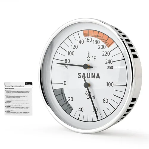 Termómetro higrómetro de sauna 2 en 1, calibre de 70-250 °F, resistente al calor, fácil de leer, monitor de humedad 0-100% para sala de sauna de