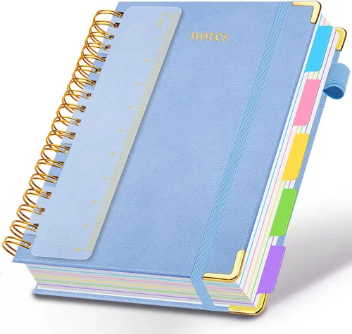Miniatura 41 de Cuaderno de espiral con tapa dura, de 8 x 10 pulgadas, separadores y divisores extraíbles, 300 páginas, 5 asignaturas, a rayas, de piel sintética