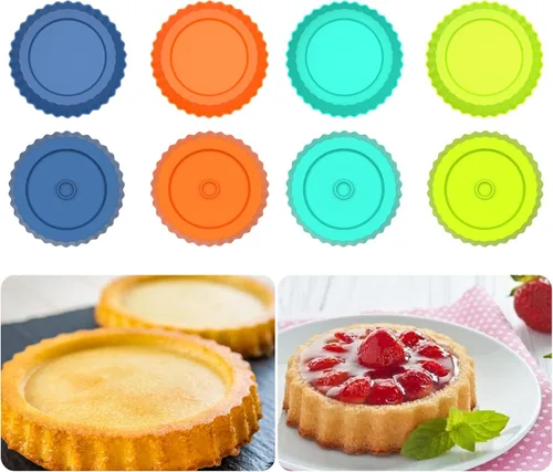Miniatura 6 de Webake Bandeja de silicona para quiche, 8 piezas de bandejas para tartas con nervaduras, moldes de hornear redondos de 5 pulgadas, pequeñas bandejas