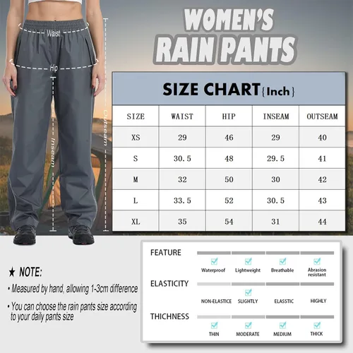 Miniatura 6 de Pantalones de lluvia para mujer, impermeables, ligeros, transpirables, senderismo, ciclismo, al aire libre, con bolsillo