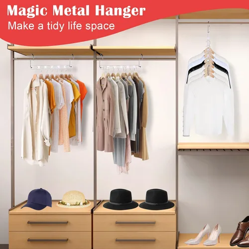 Miniatura 9 de 12 unidades de perchas para ahorrar espacio para ropa, organizador de perchas metálicas plegables, ahorradores de espacio para ropa, organizadores