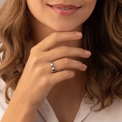 Miniatura 2 de PEORA 925 Sterling Silver Five-Stone Trellis Ring Band for Women in Various Gemstones, 3.5mm Width, Sizes 5 to 9