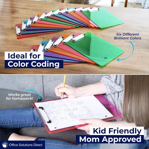 Miniatura 4 de Portapapeles de plástico con clip de perfil bajo, juego de 6 portapapeles de plástico multicolor a granel de 12.5 x 9 pulgadas, tableros de clip